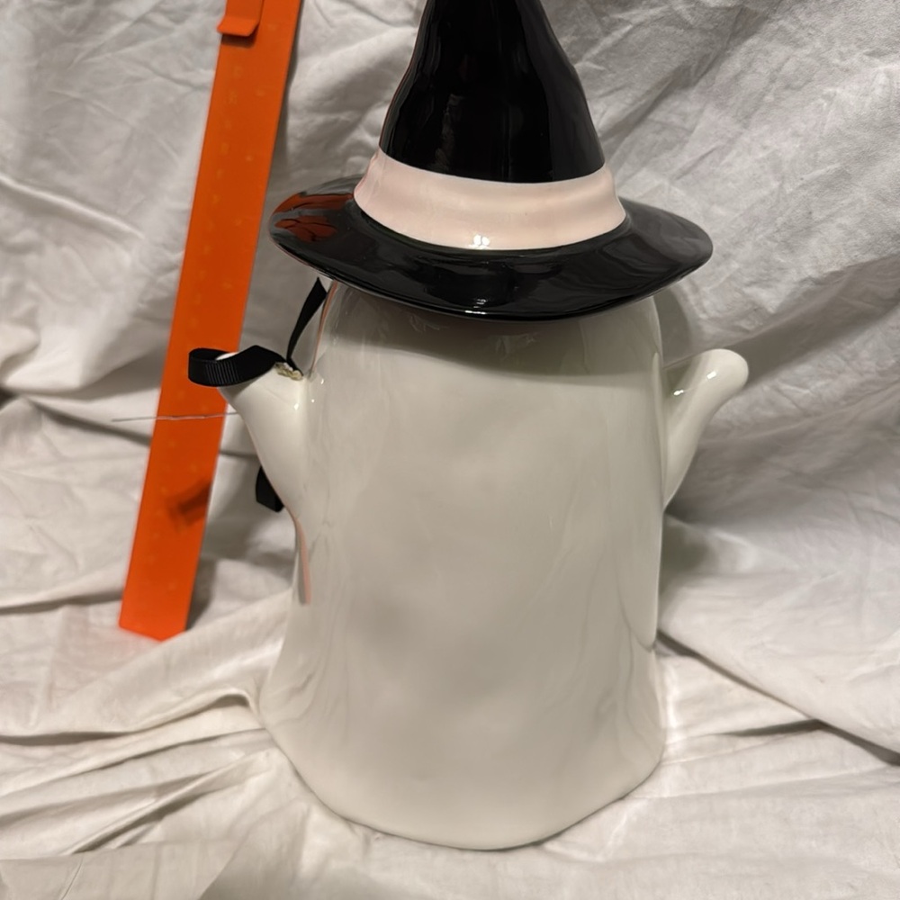 Rae Dunn White Ghost with Black Witch Hat Jar - Picture 4 of 5